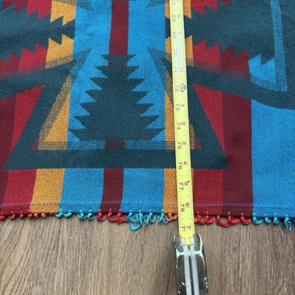 Southwestern Wool Geometric Fringed Shawl Robe Multicolor 28x78 Blue - Picture 6 of 13